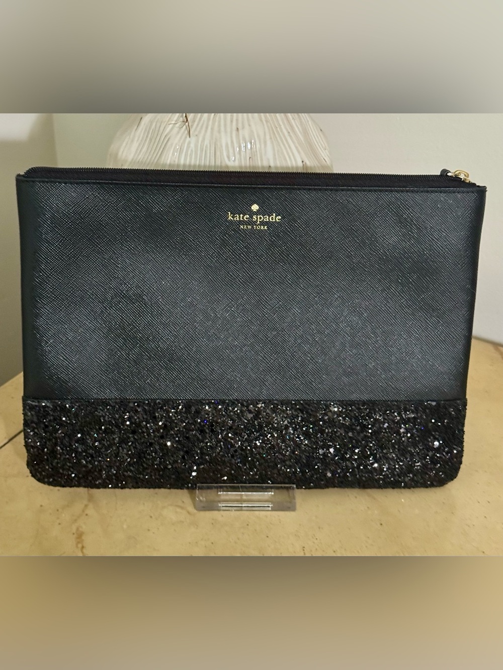 Kate Spade Black Glitter Trim Clutch Bag NWOT - Picture 1 of 4